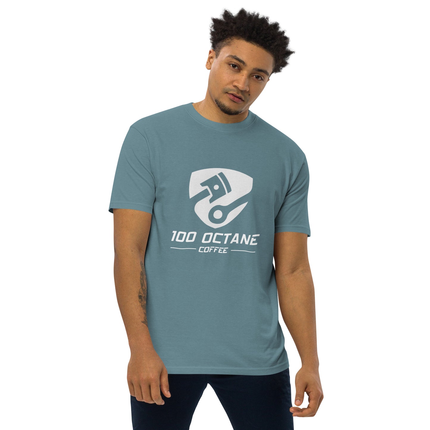 100 Octane Coffee White Logo Men Tee