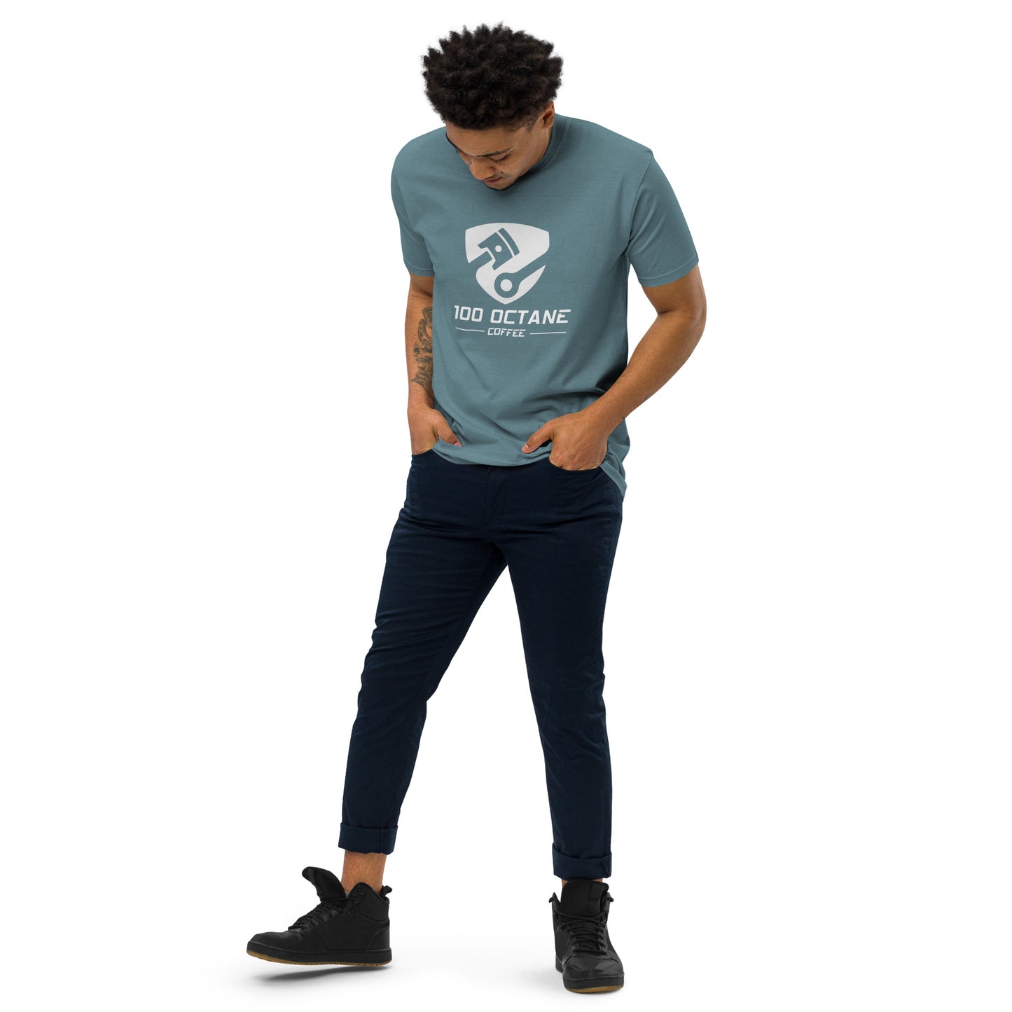 100 Octane Coffee White Logo Men Tee