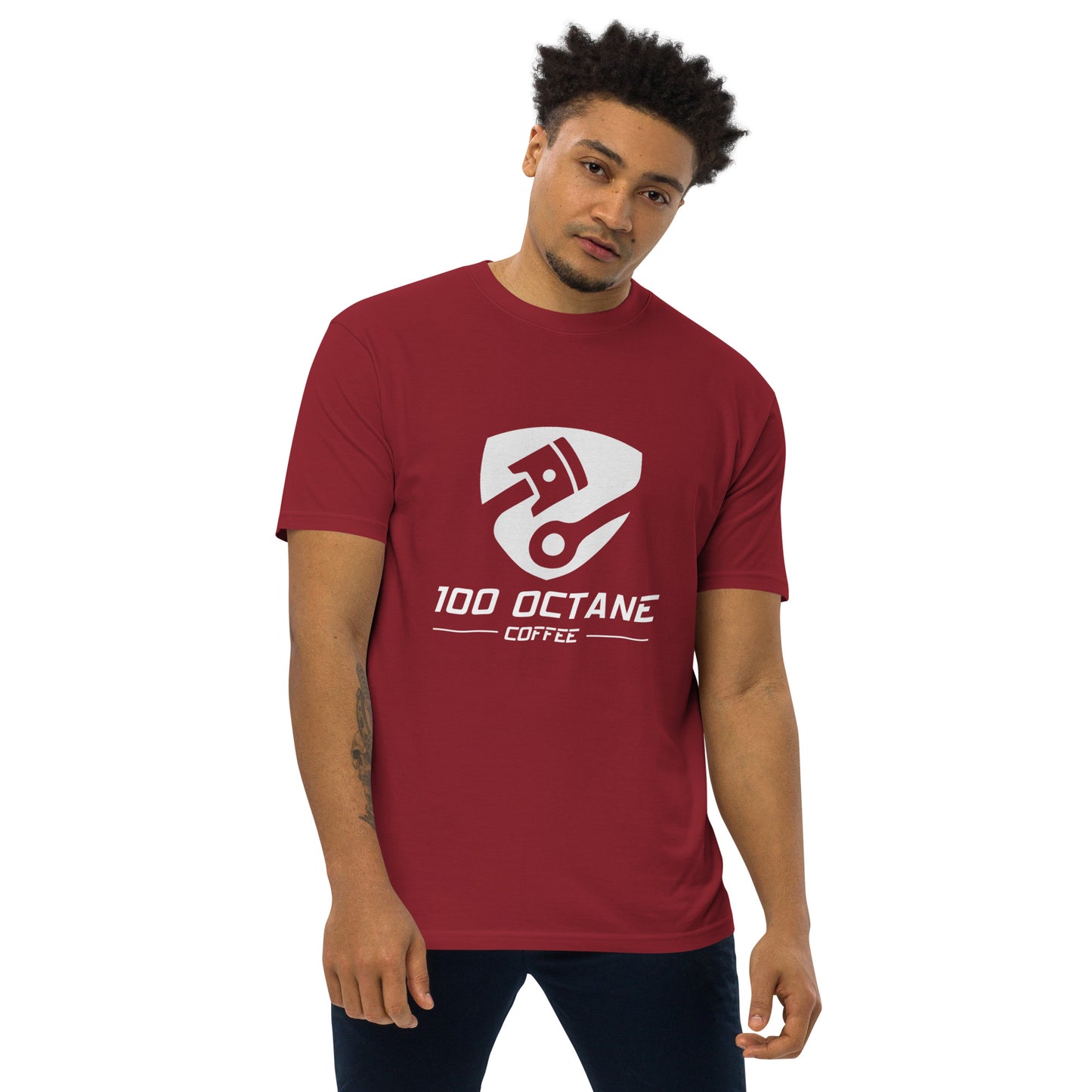 100 Octane Coffee White Logo Men Tee