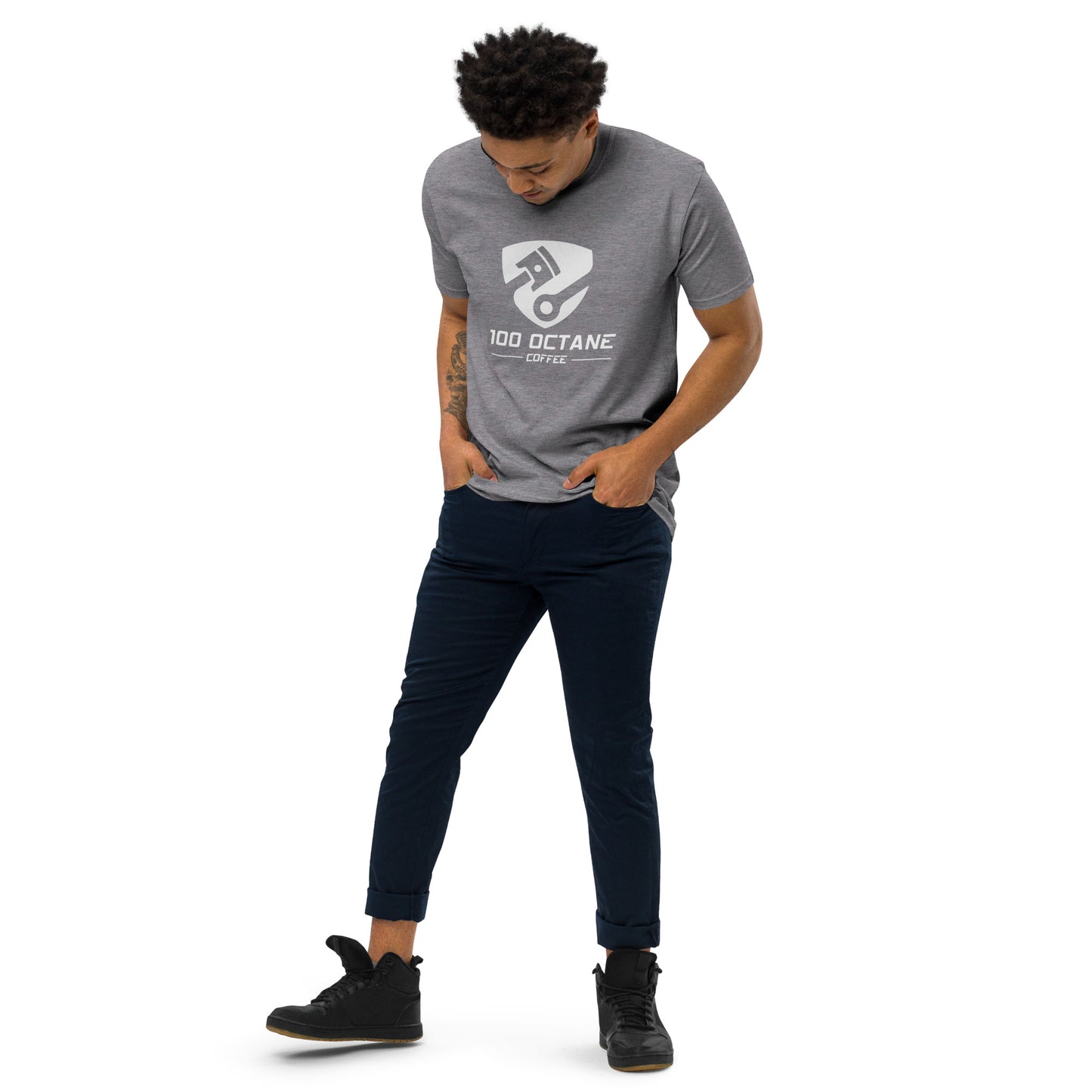 100 Octane Coffee White Logo Men Tee