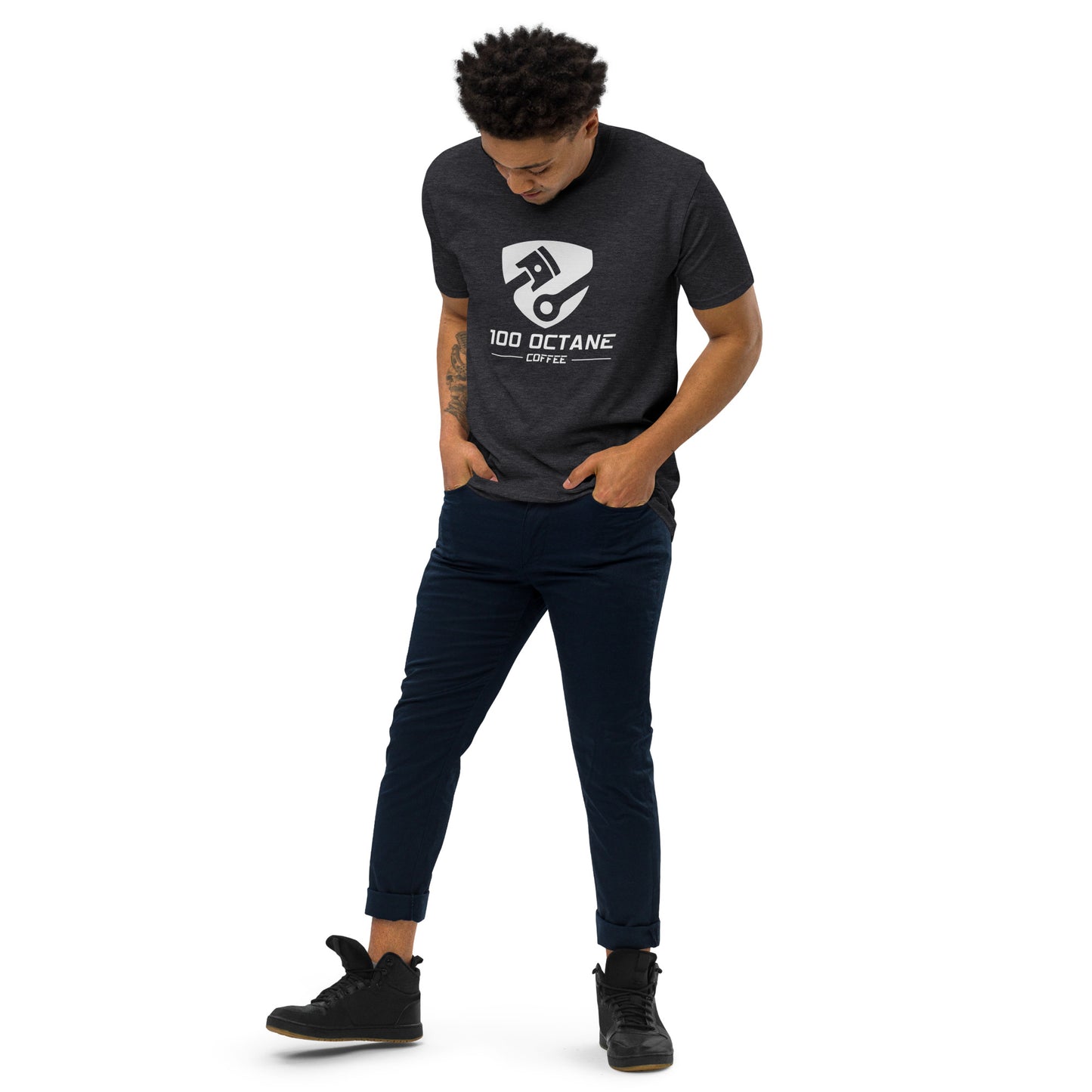100 Octane Coffee White Logo Men Tee