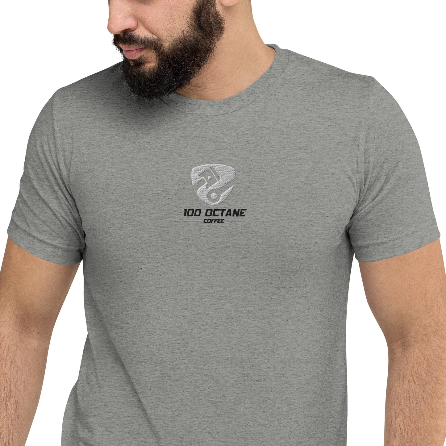 White & Black Embroidery Logo Men Tee