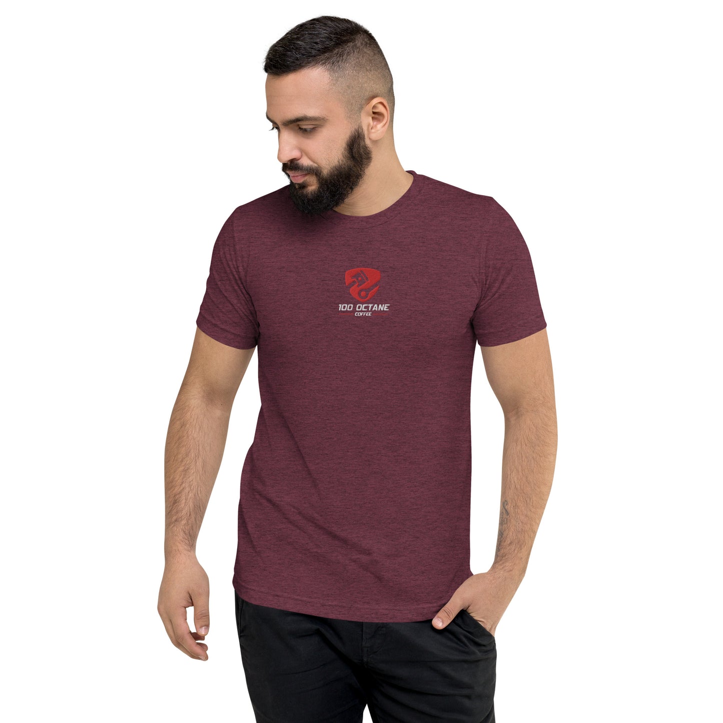 Red & White Embroidery Logo Men Tee