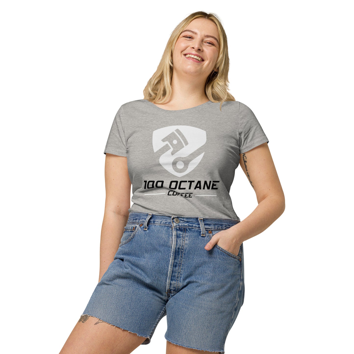 White & Black Logo Women Tee