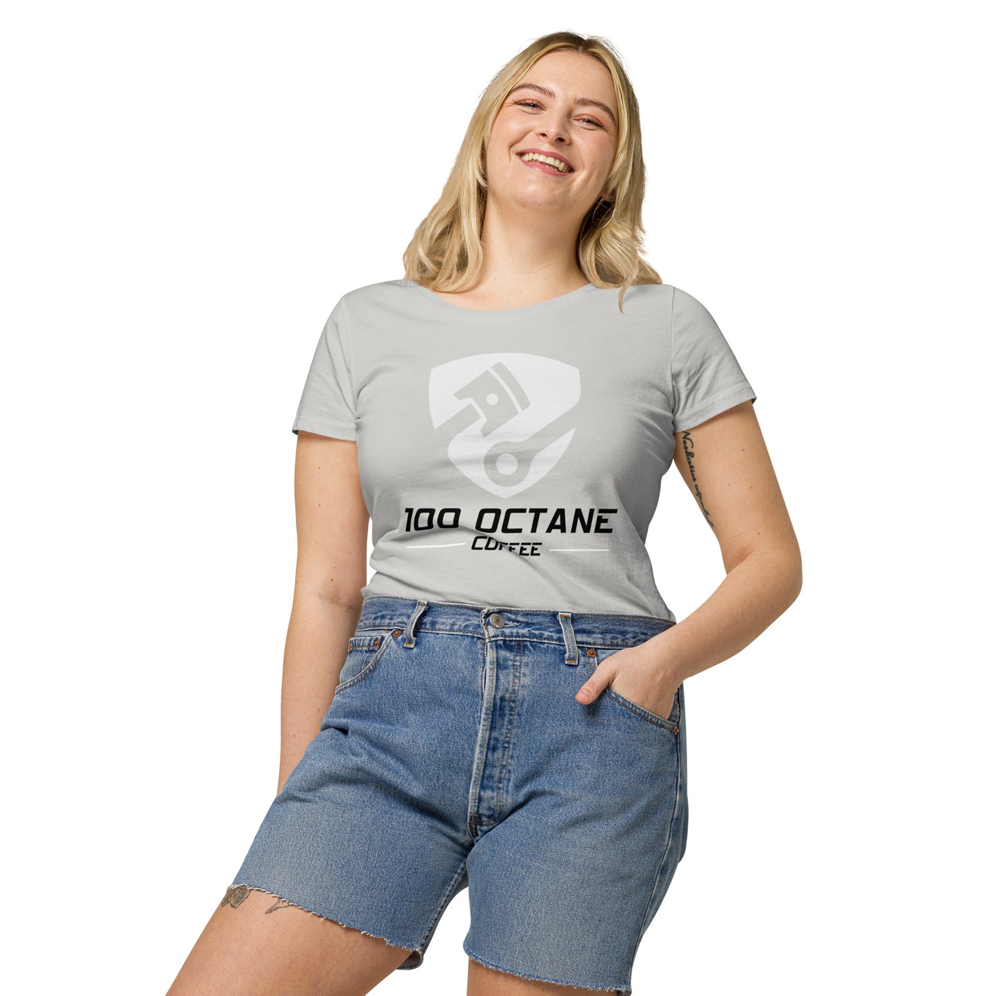 White & Black Logo Women Tee