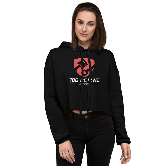 Red & White Logo Women Crop Hoodie