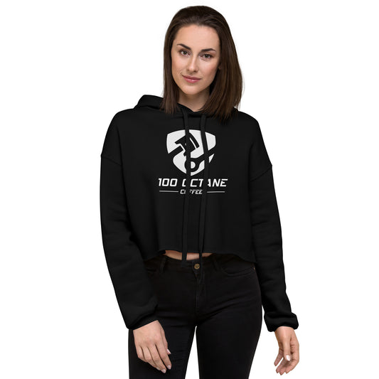 White Logo Women Crop Hoodie