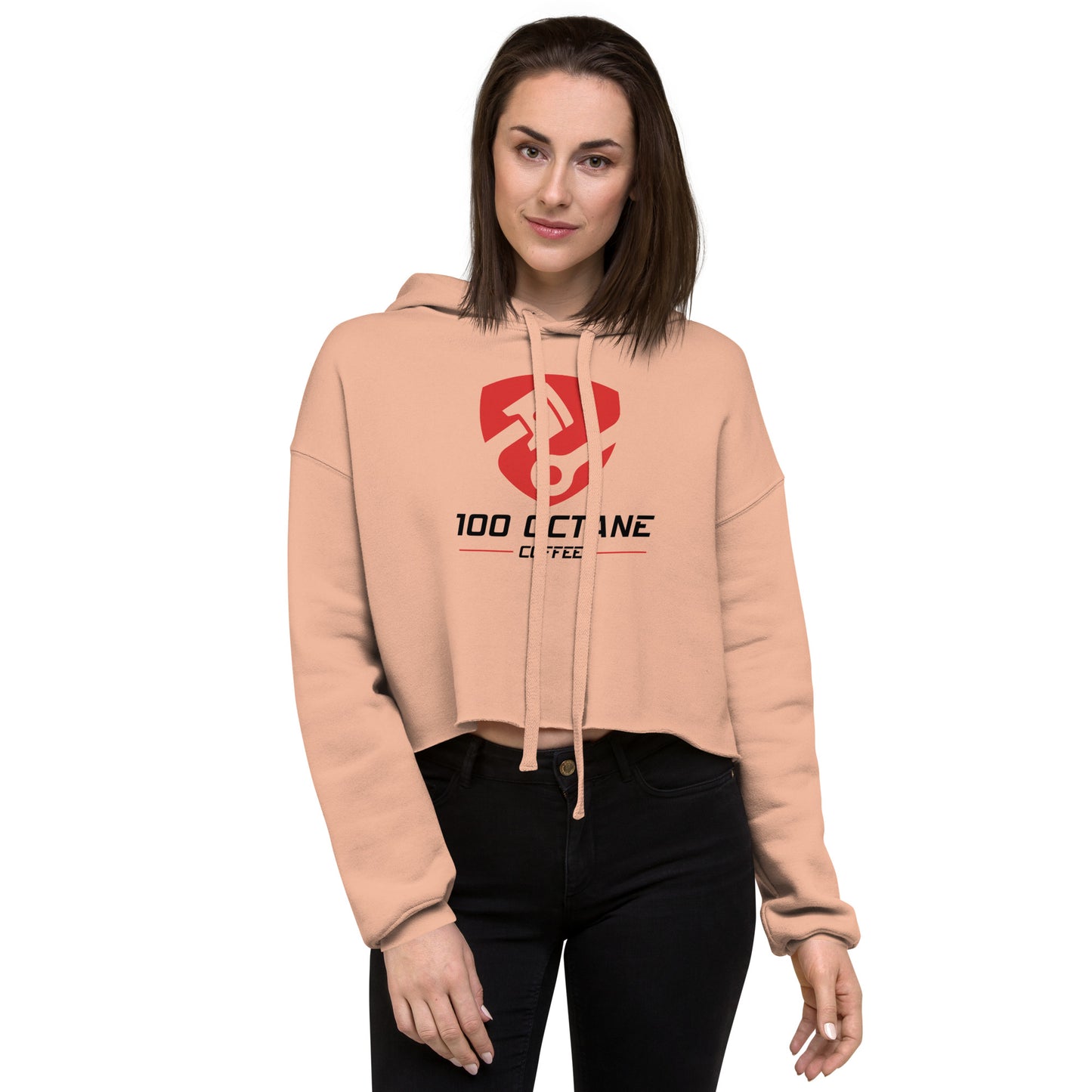 Red & Black Logo Women Crop Hoodie