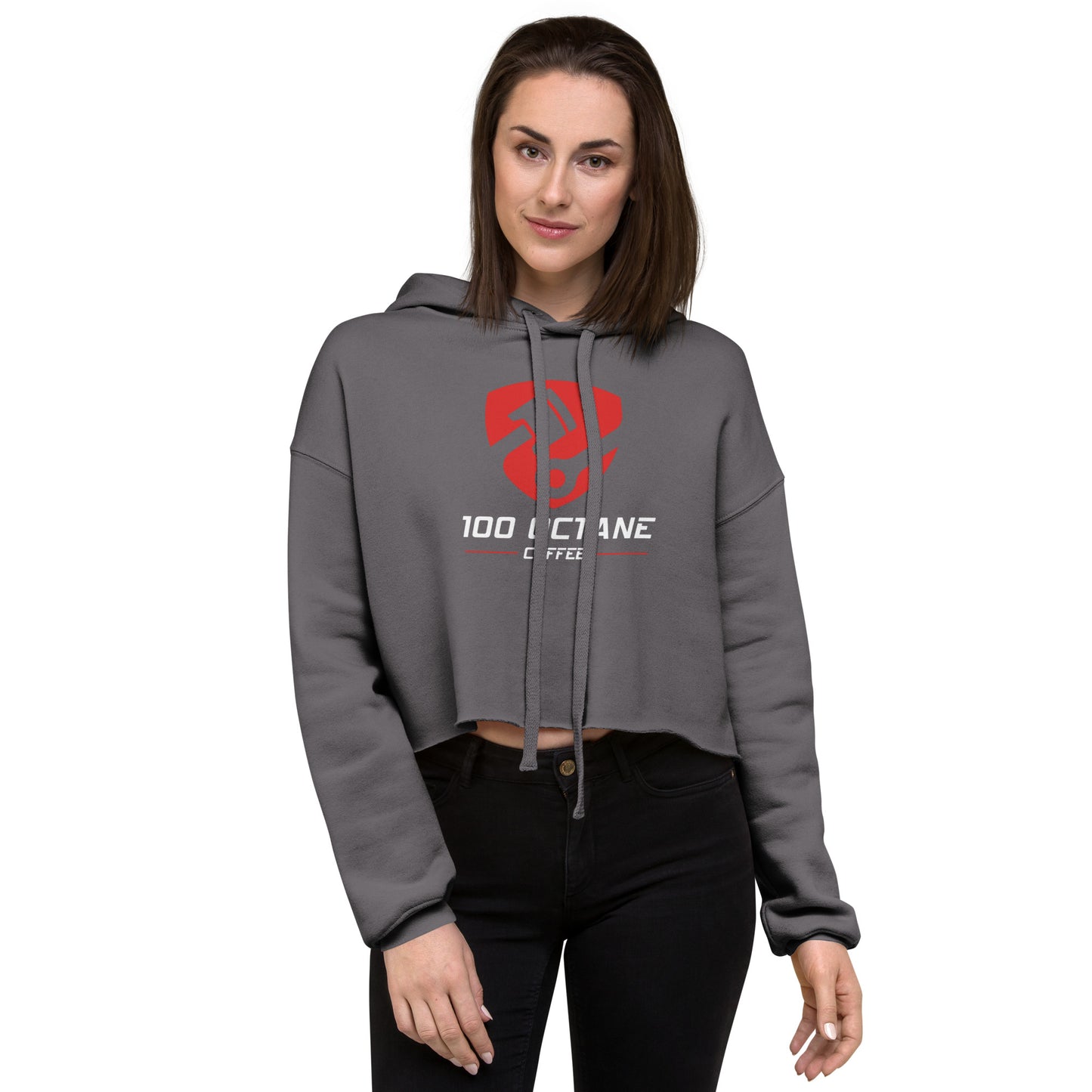 Red & White Logo Women Crop Hoodie