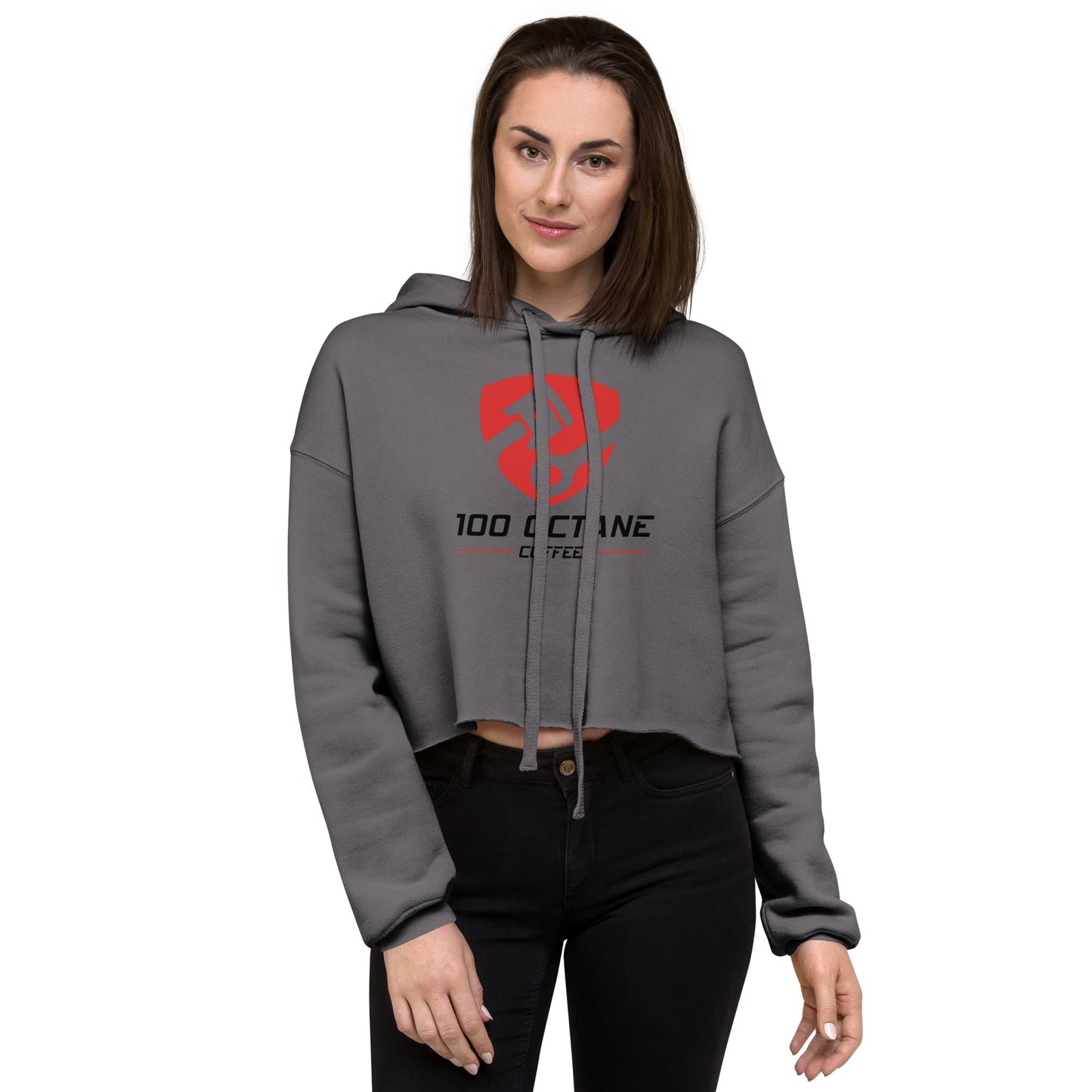 Red & Black Logo Women Crop Hoodie