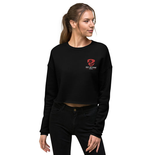 Red & White Embroidery Logo Women Crop Sweatshirt