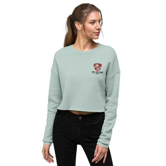 Red & Black Embroidery Logo Women Crop Sweatshirt