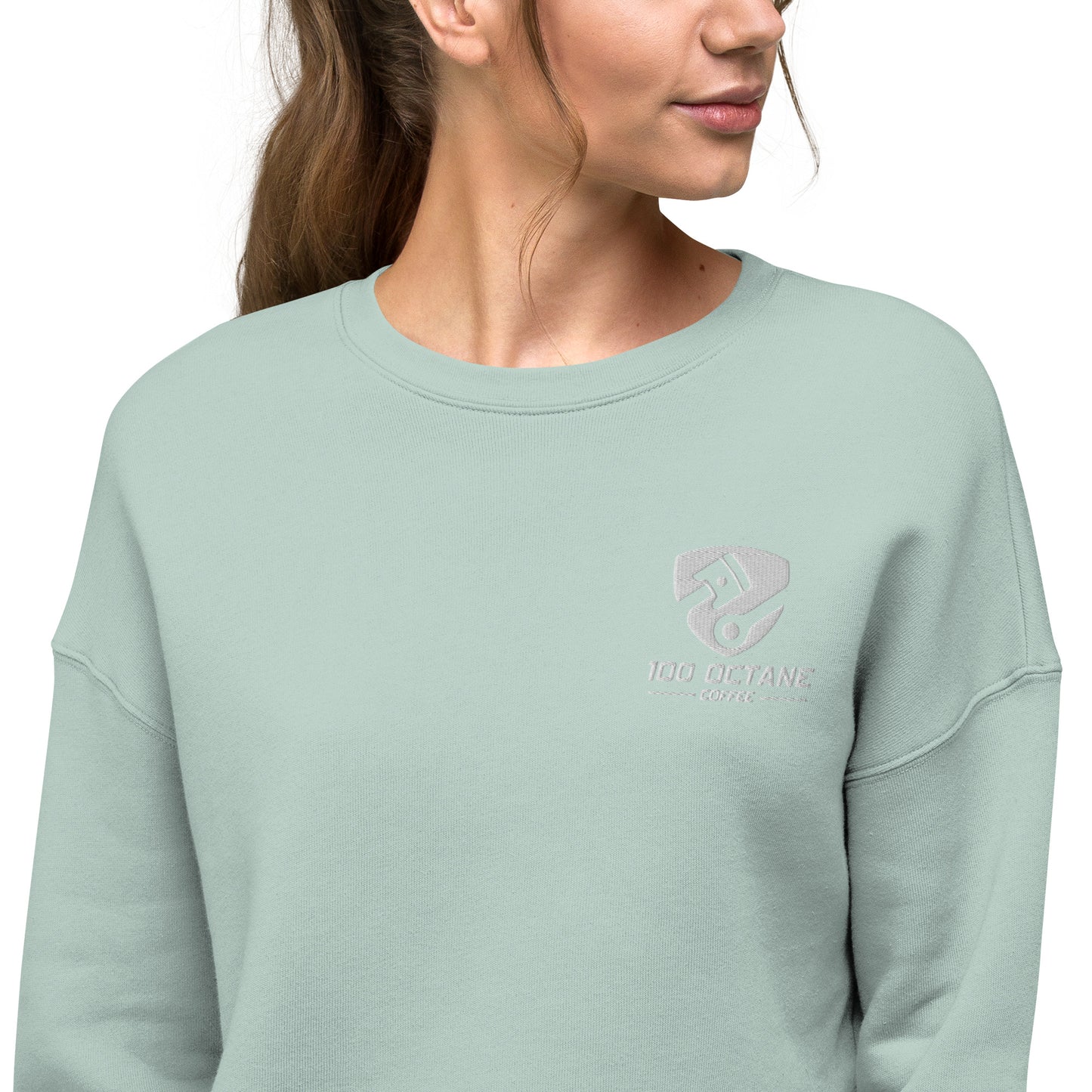 White Embroidery Logo Women Crop Sweatshirt