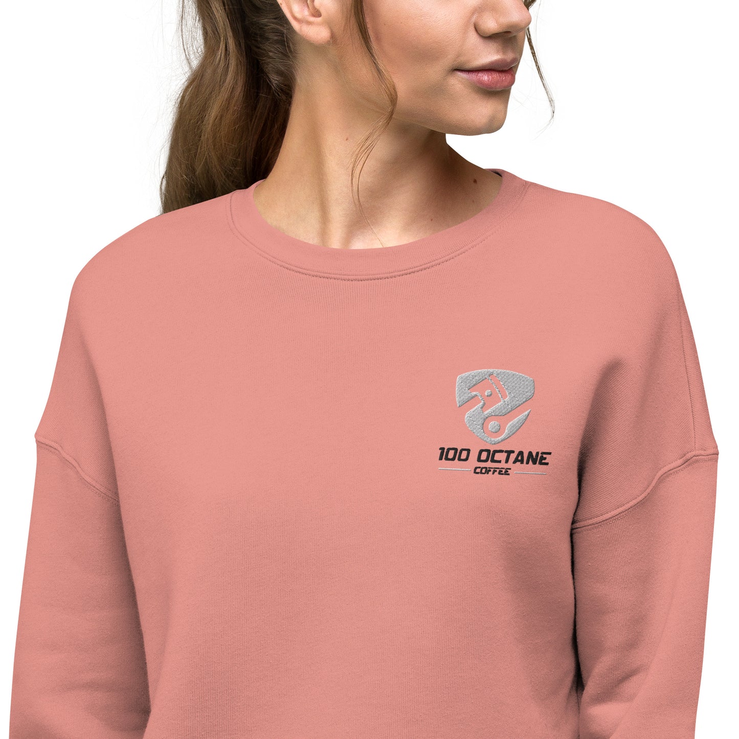 Black & White Embroidery Logo Women Crop Sweatshirt