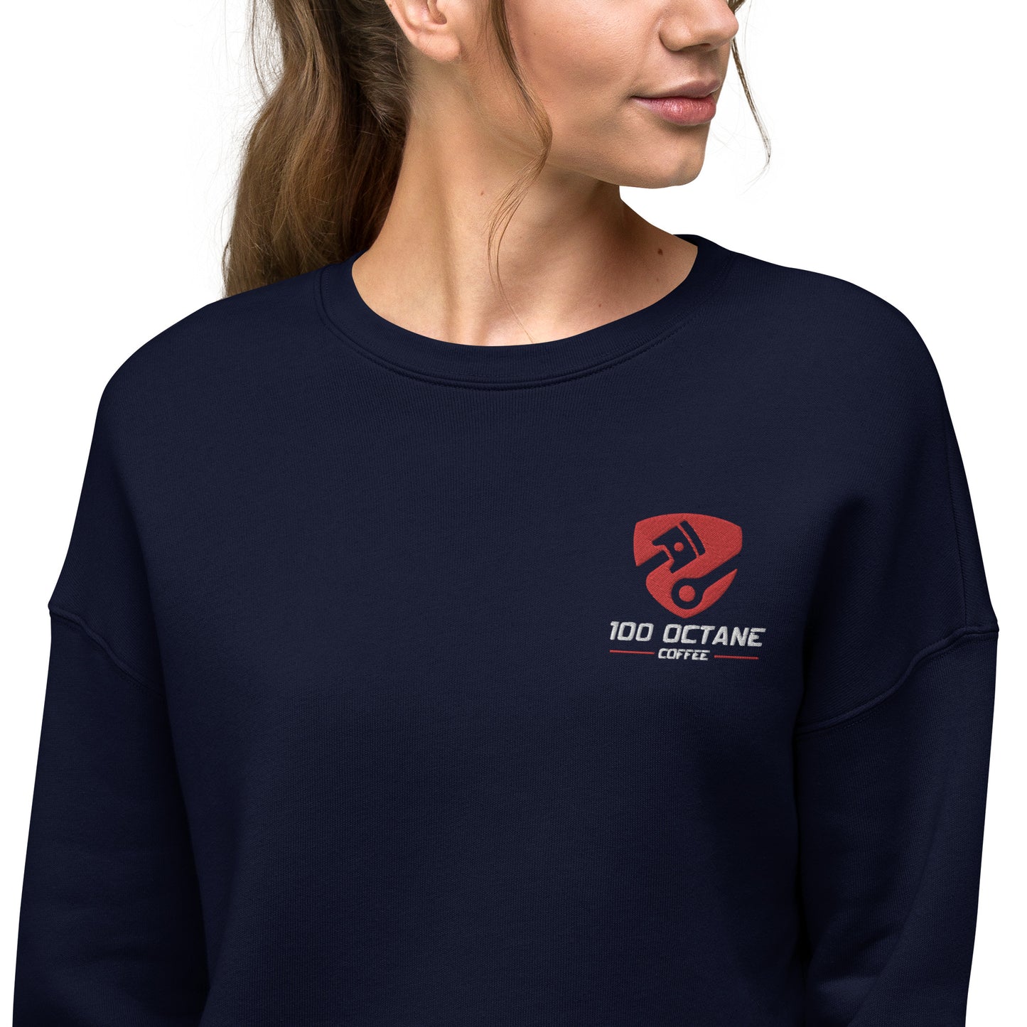 Red & White Embroidery Logo Women Crop Sweatshirt