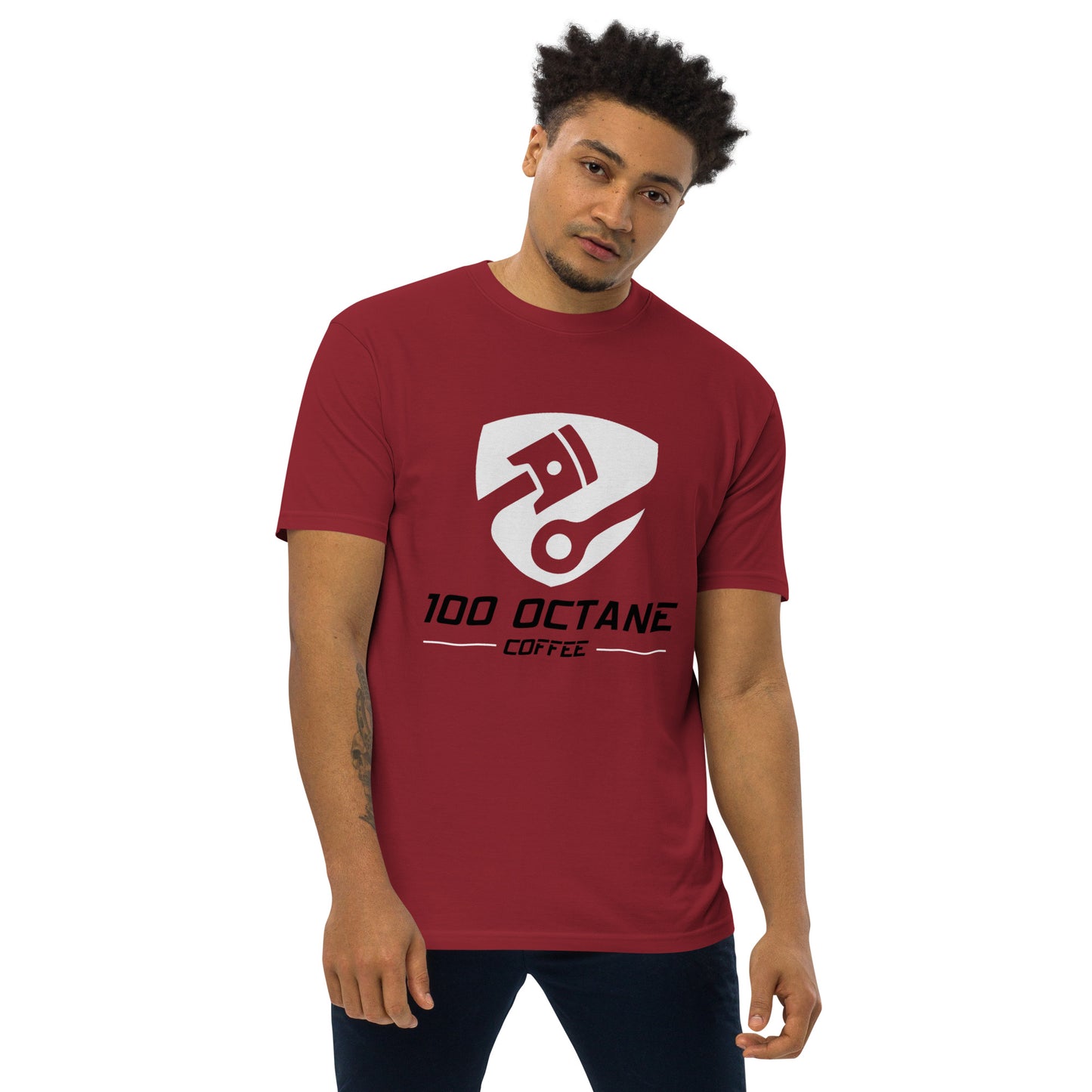 100 Octane Coffee White & Black Logo Men Tee