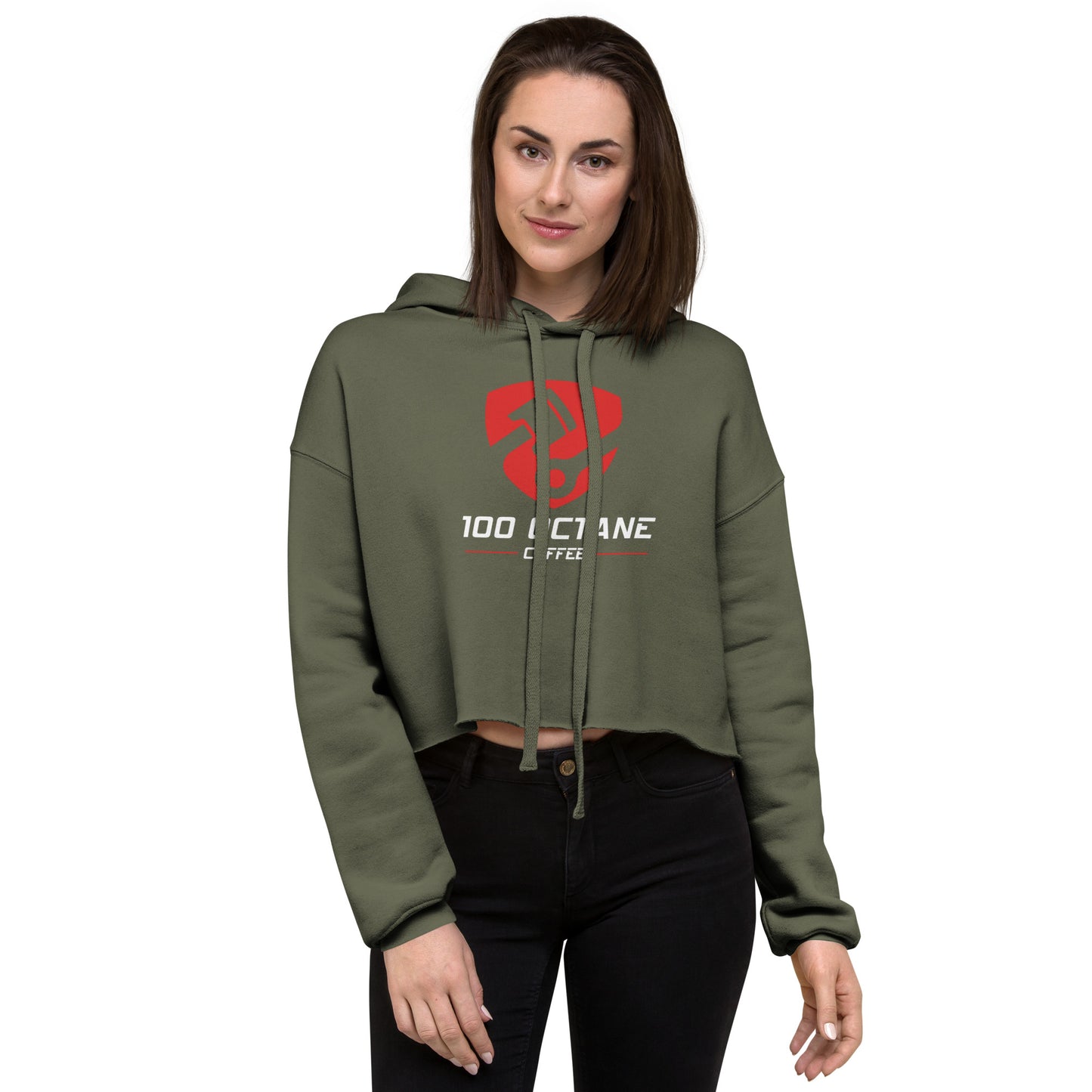 Red & White Logo Women Crop Hoodie