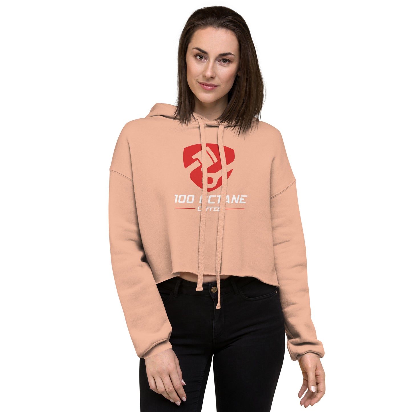Red & White Logo Women Crop Hoodie