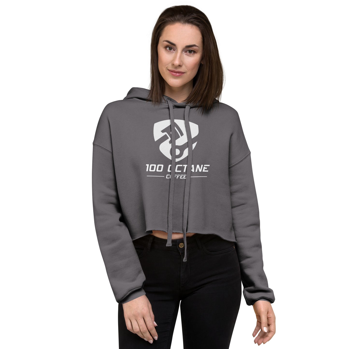 White Logo Women Crop Hoodie