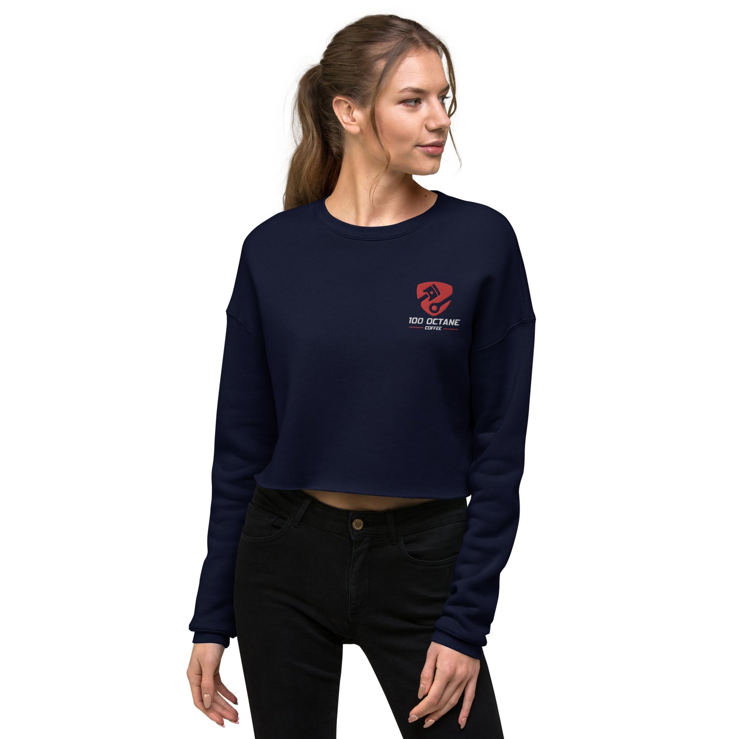 Red & White Embroidery Logo Women Crop Sweatshirt