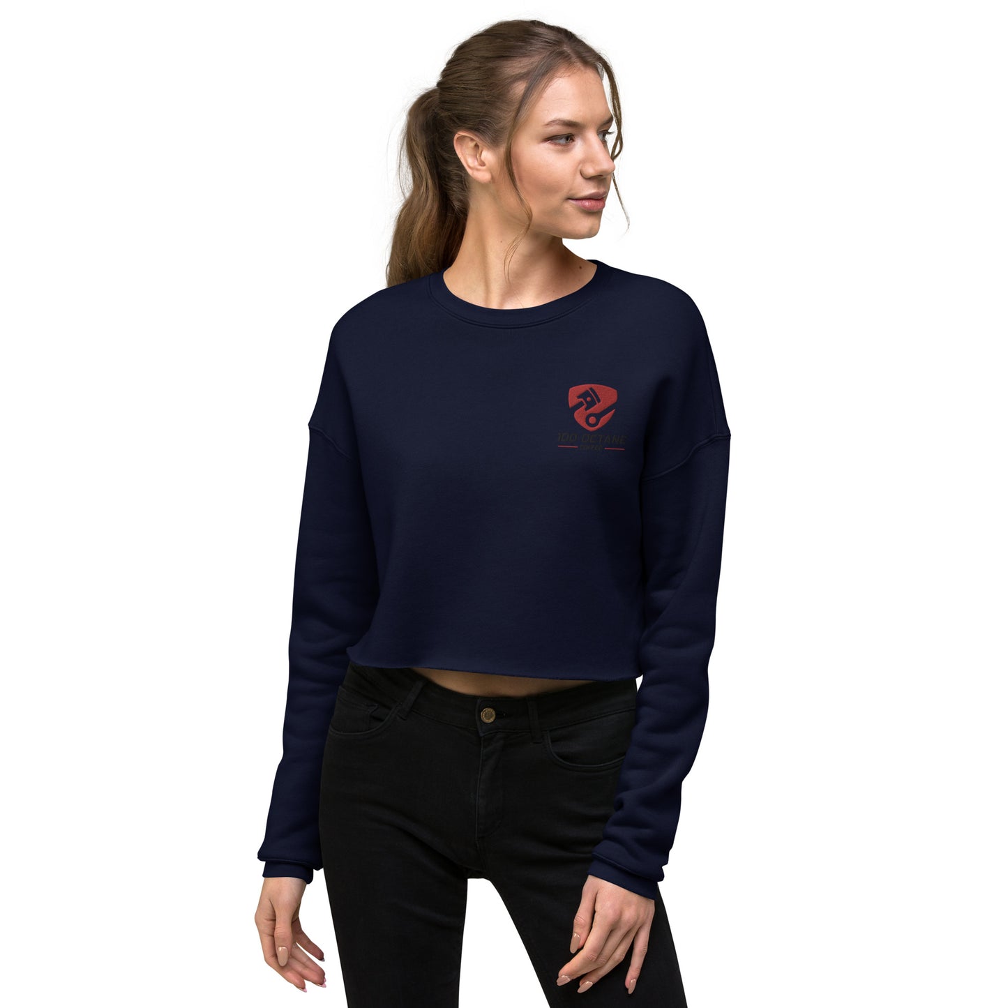 Red & Black Embroidery Logo Women Crop Sweatshirt