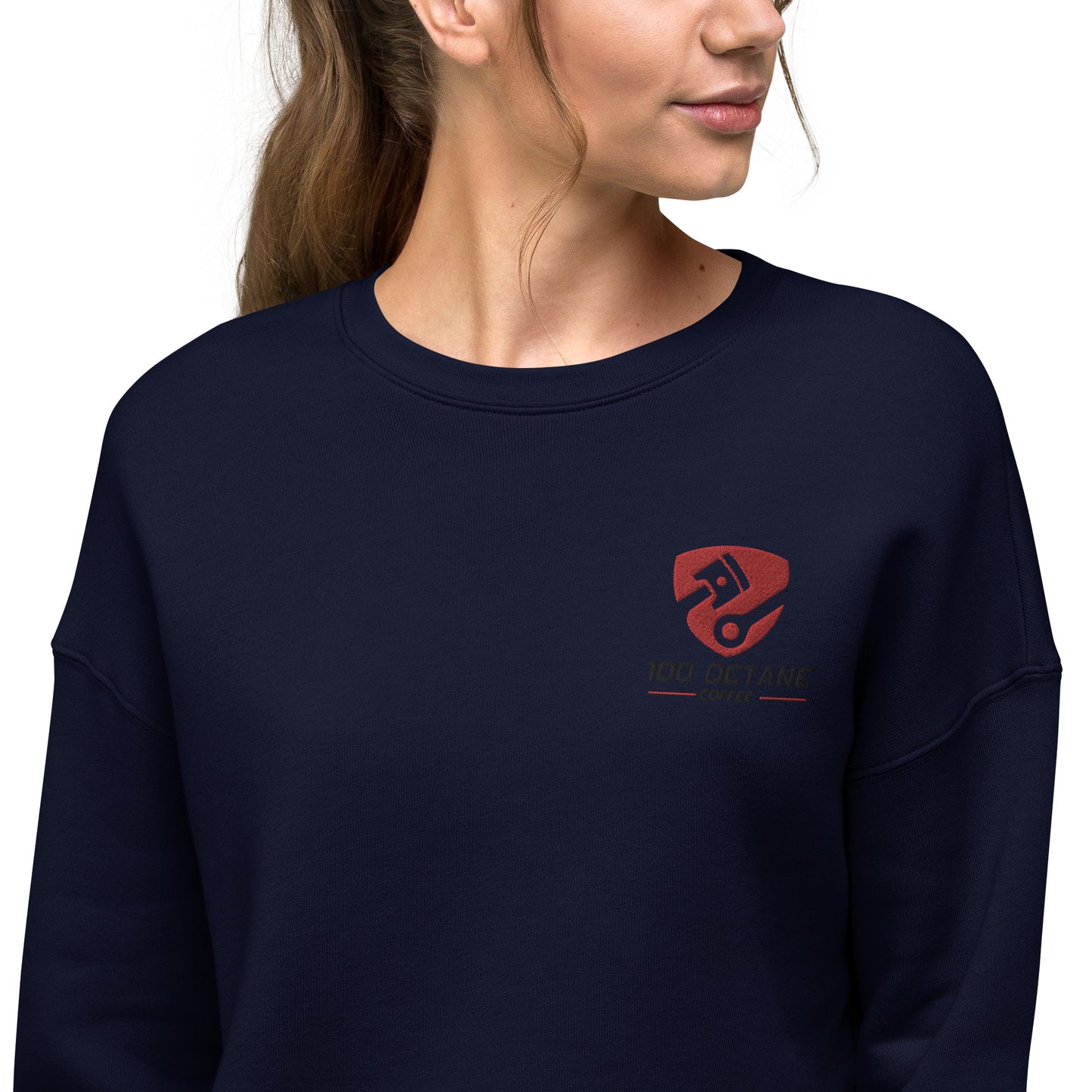 Red & Black Embroidery Logo Women Crop Sweatshirt