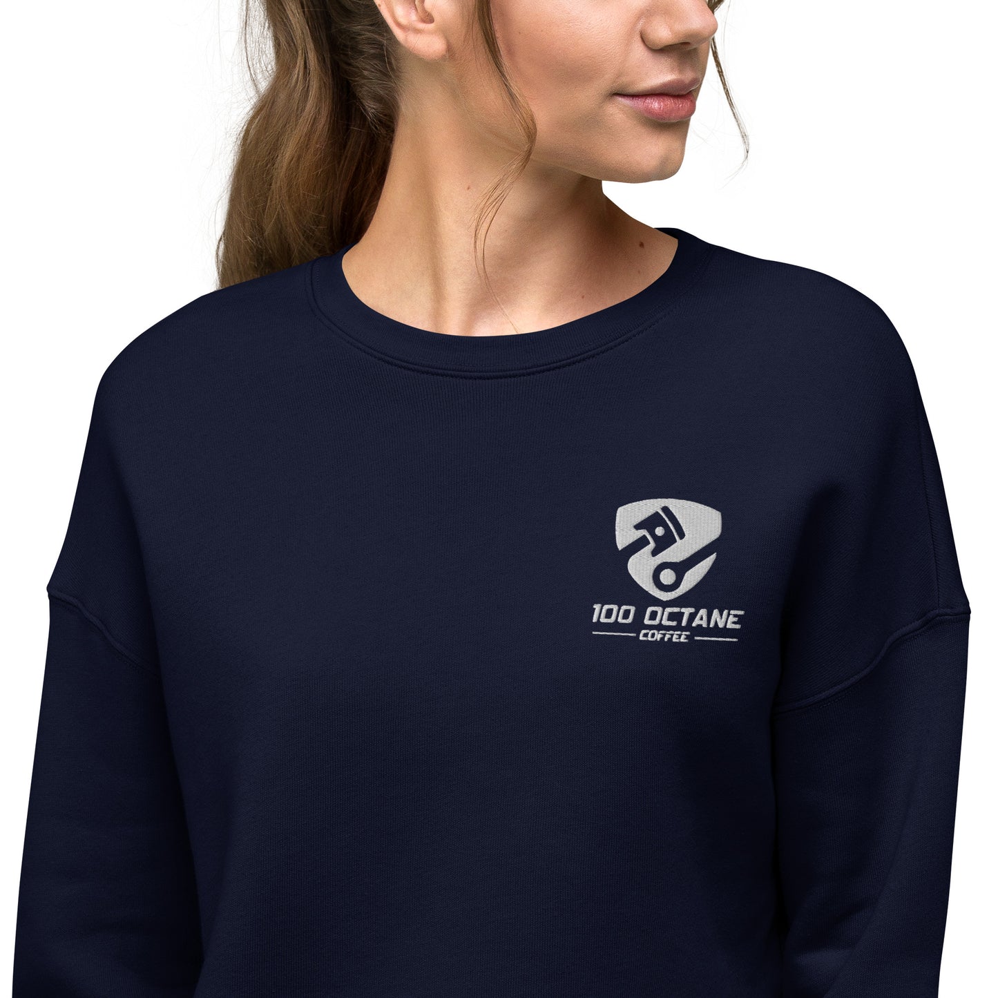 White Embroidery Logo Women Crop Sweatshirt